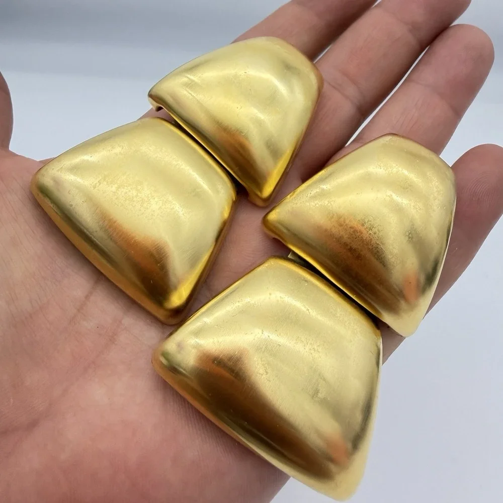 Vtg 80s Chunky Gold Tone Earrings Geometric Puffy Runway Statement